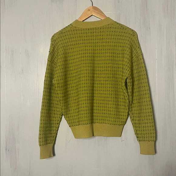 NWT St. John Bicolor‎ Textured Knit Crew Neck Sweater in Yellow/Green Size XS